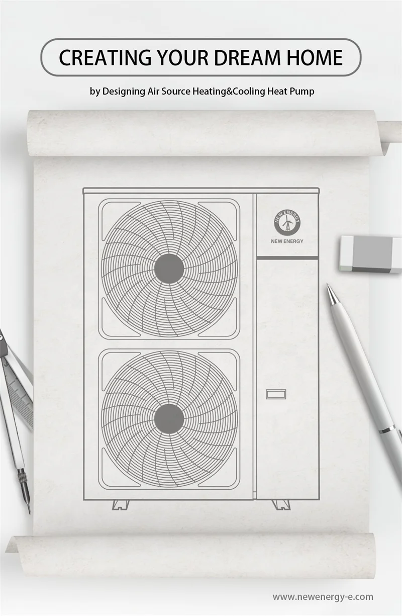NEW ENERGY factory price 9kw 12kW 20kW R32 DC inverter air to water heat pump cooling and heating system