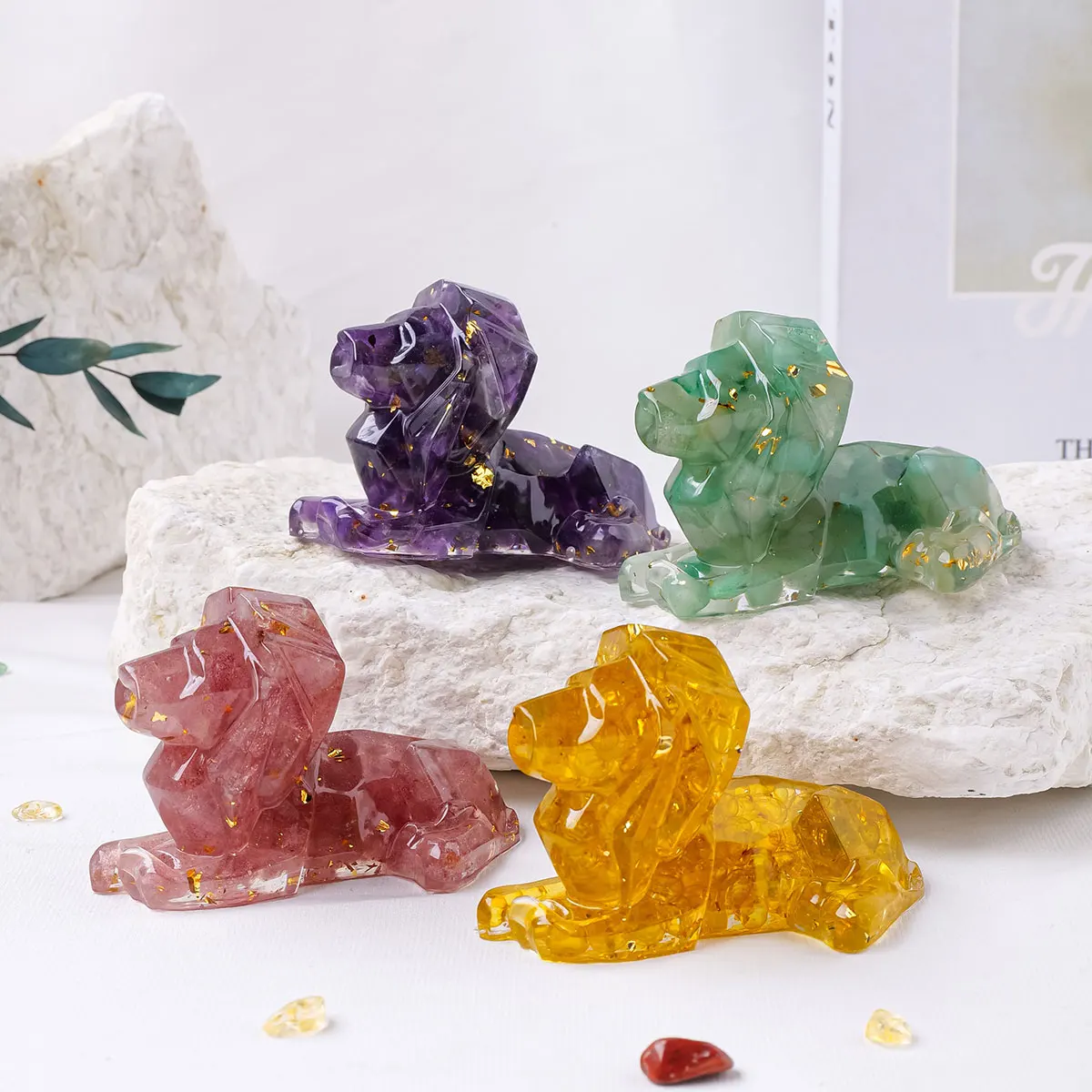 Wholesale natural healing rose quartz crystal gravel animals Crystal chips resin lion decorative gift