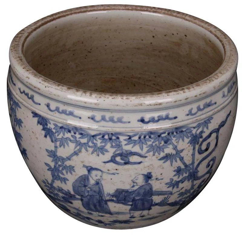 Antique Hand Painted Chinese Blue and White Large Outdoor Ceramic Pots Retro vintage ceramic large vat outdoor flower pot