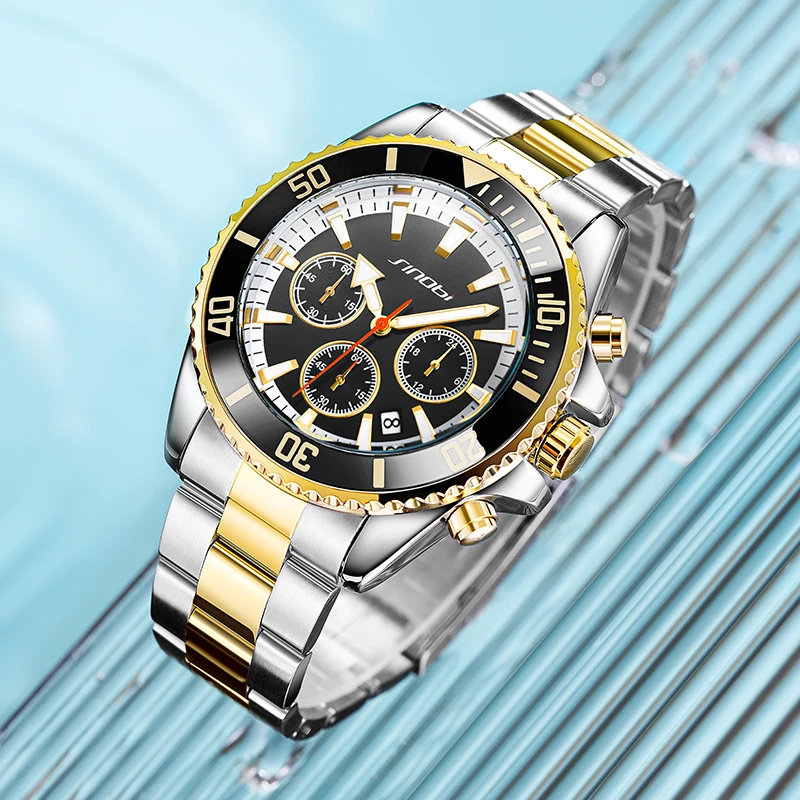 Wholesale SINOBI Multifunction Waterproof Luxury custom logo Watch Perpetual Calendar stainless Steel Band Wrist Watch For Men