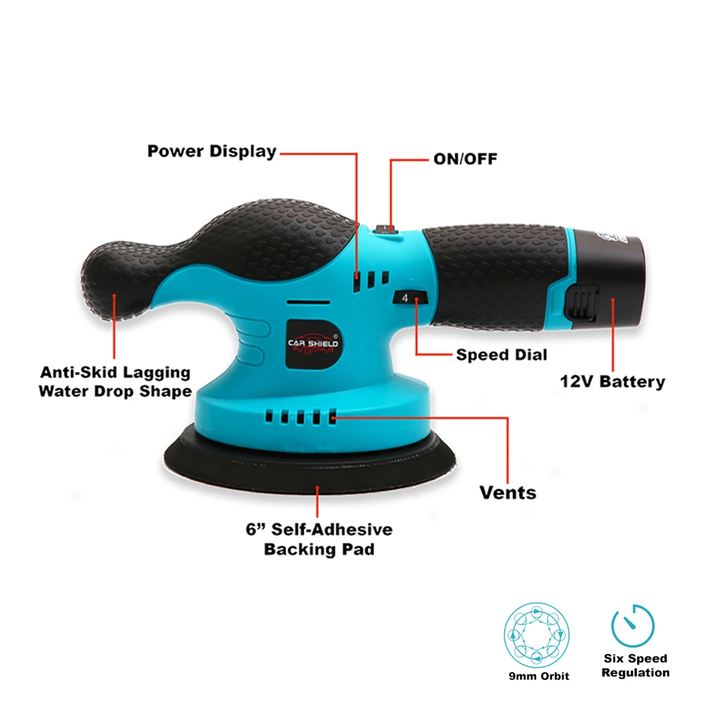 CarShield Support OEM 6Inch 9m DA Polish Waxing Machine Cordless Professional Dual Action Car Buffer Polisher for Detailing