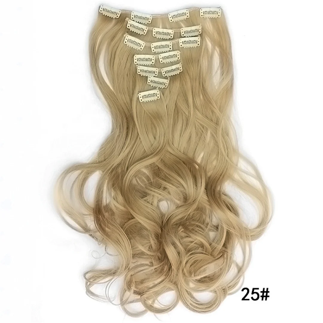 New Upgraded Material 16 Clips Not Easily Fall Long Body Wave Curly Hair Piece Wigs for Women