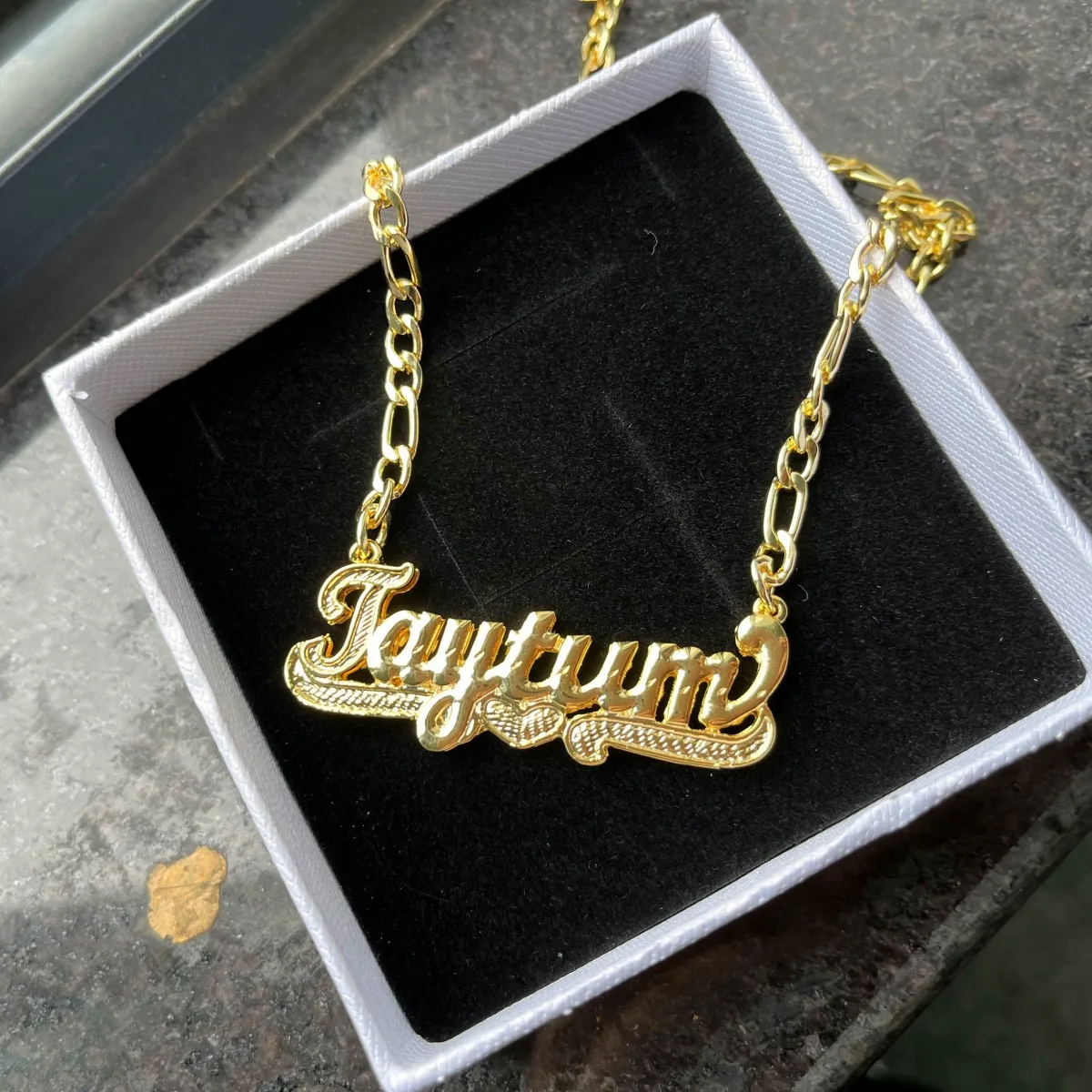 QIUHAN ODM Plated Custom Name Necklace Gold Double Layer Nameplate Brass 3D Pendant Letter Necklace Party Necklace