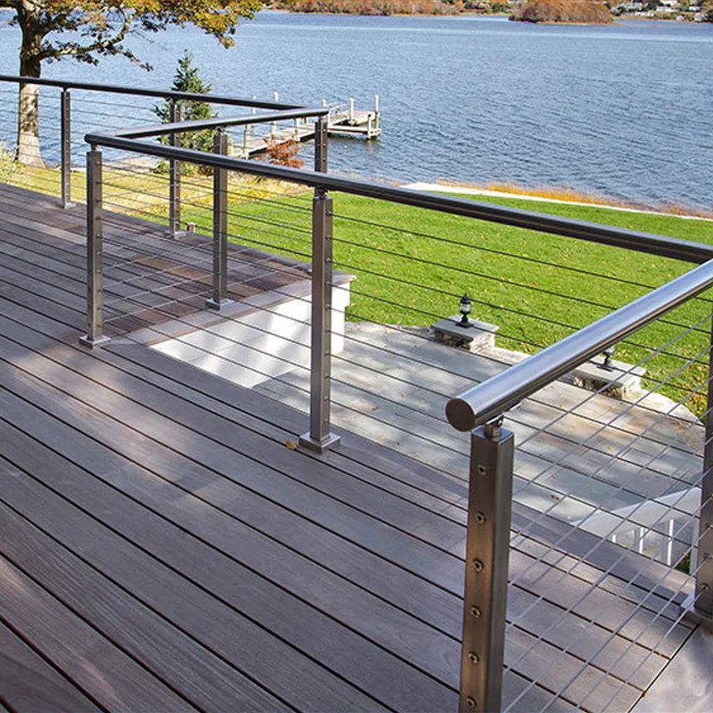 Stainless Steel Balcony  Drilled Cable Rope Railing Aluminium Outdoor Balustrade Steel Pipe Handrail Accessories Fitting