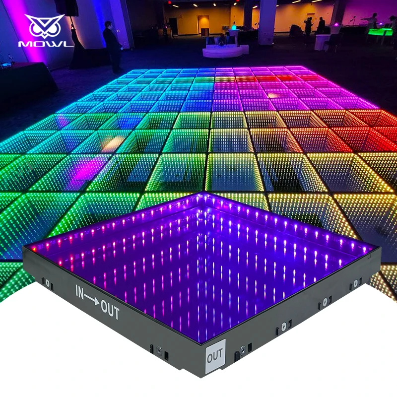 Tempered Glass Illuminated DMX Infinity Mirror 3D Effect RGB LED Dance Floor Light for Entertainment Event Show