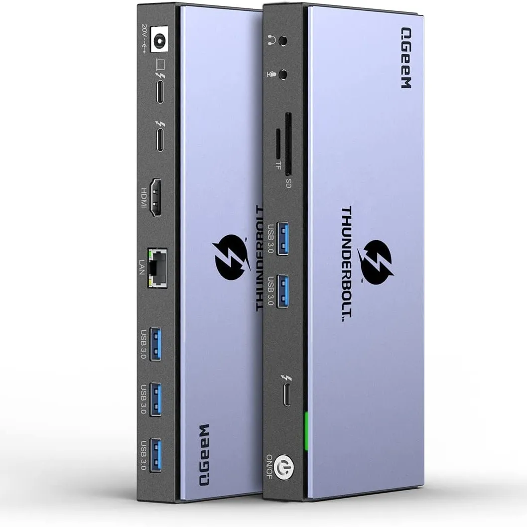 Thunderbolt 4 Docking Station QGeeM 16 in 1 Dual Monitor 4K / Single 8K H DMI 130W Compatible for Ma cBook Pro D ell L enovo H P