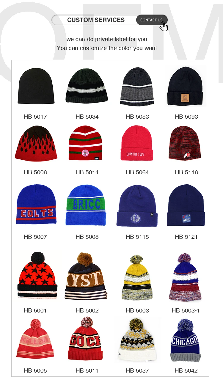 100% Acrylic High Quality Custom Color Knitted Cuffed Beanie Unisex Winter Hats Cap Custom Leather Patch