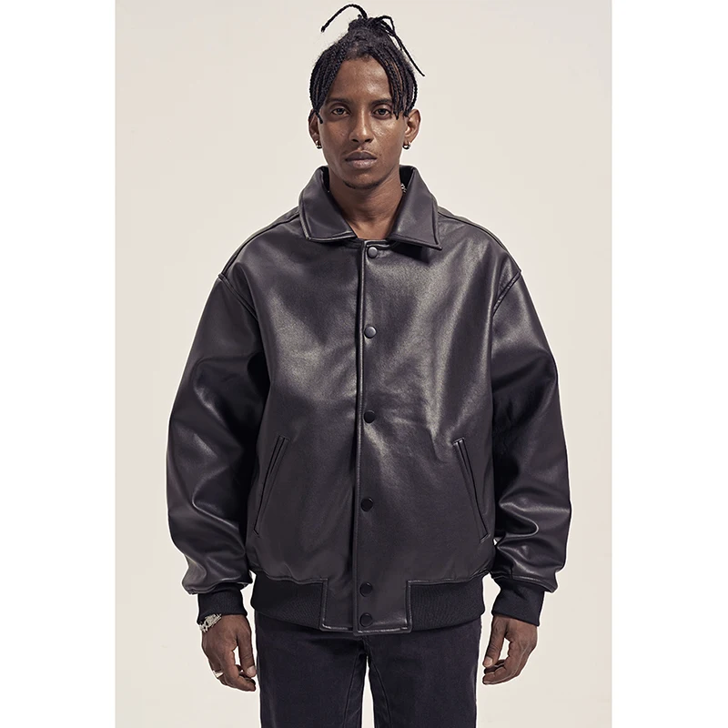 New customized men zipper down faux leather jackets high quality fashion men coats outerwear