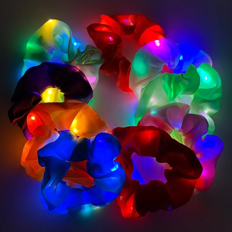 Fashion Stylish Satin and Polyester Hair Accessories Lightweight Silk Satin LED-Shine Elastic Hair Bands  for woman