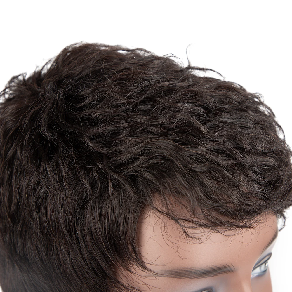 Rebecca Natural Black Short Pixie Wigs with Bangs Layered Cut Natural Curl Straight Synthetic Hair Wig for White Women