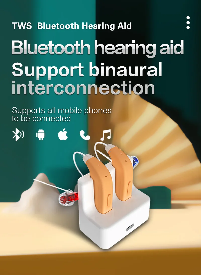 Yonker cic bte deaf invisible for deafness amplifier sound digital rechargeable bluetooth hearing aids for seniors
