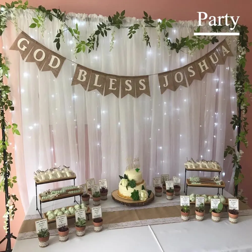 2 pcs Outdoor Pearl Chiffon Sequin Curtain with lights Lawn Wedding Background Cloth and Arch Veil Decoration