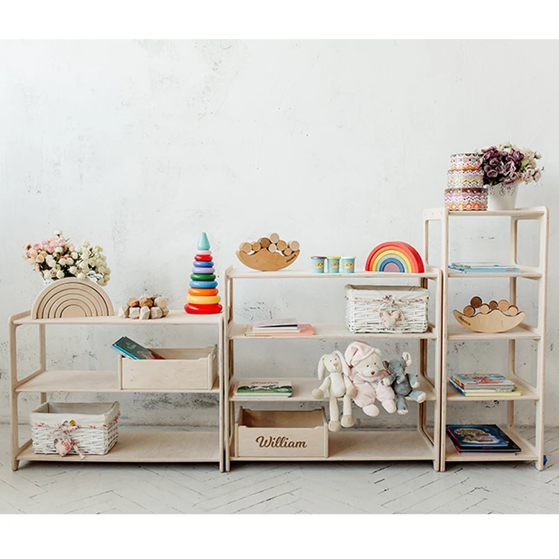 Wooden Kids Toy Display Storage Cabinet Organizer Children Toy Shelf With Cabinet Box For Montessori Daycare Furniture