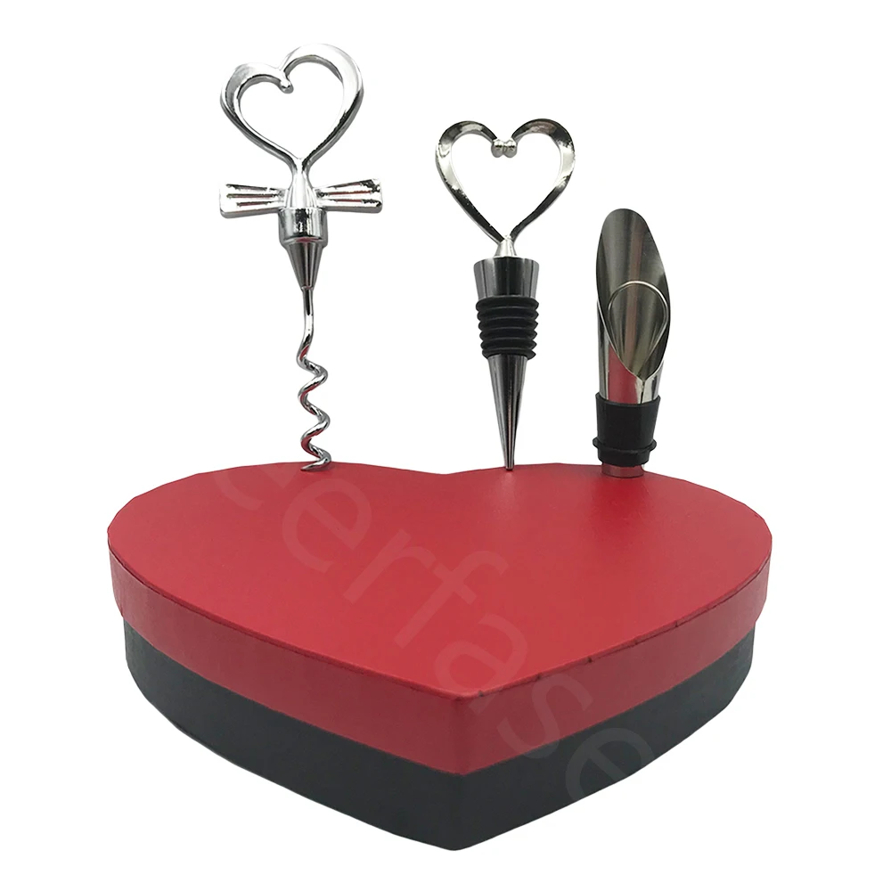 Well Made Heart Shaped Wedding Gift Box Set And Wine Bottle Stopper Heart Shaped And Heart Opener