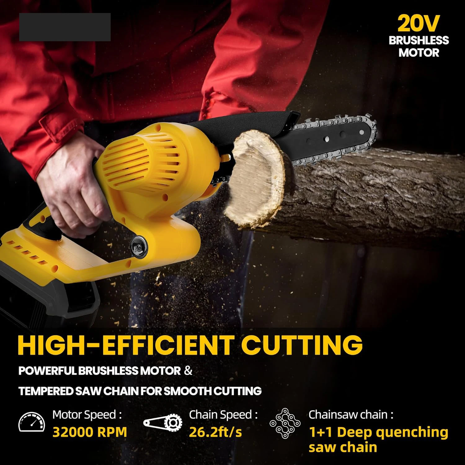Mini Chainsaw for DeWalt 20V Max Battery, 6 Inch Cordless Chain Saw with Brushless Motor and Security Lock