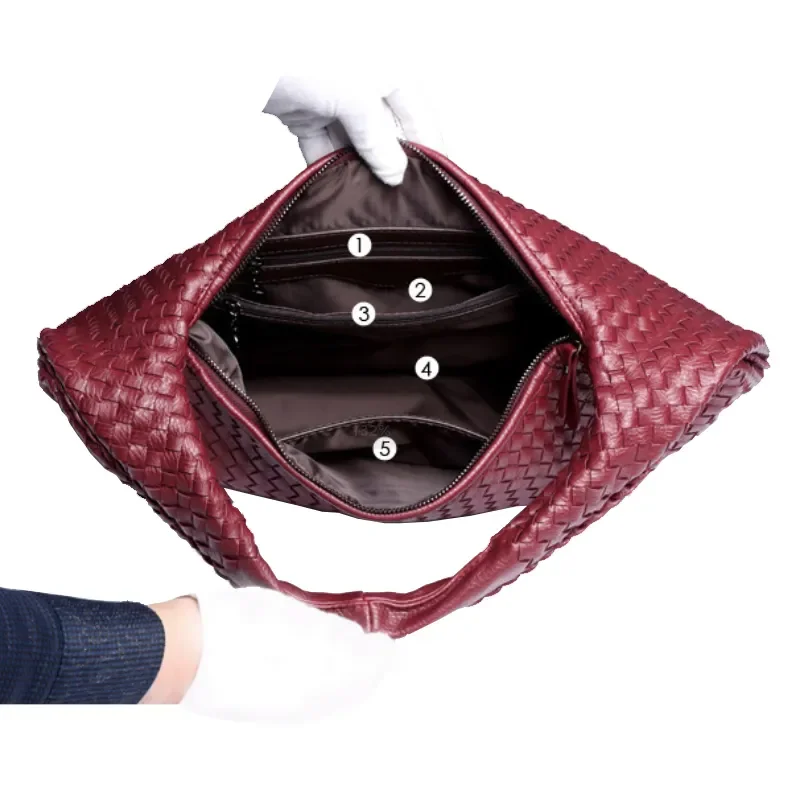 2024 new fashion large capacity handbag Custom Weave Vegan Leather Shoulder Hobo Bag For Women Woven Underarm Bags tote bag