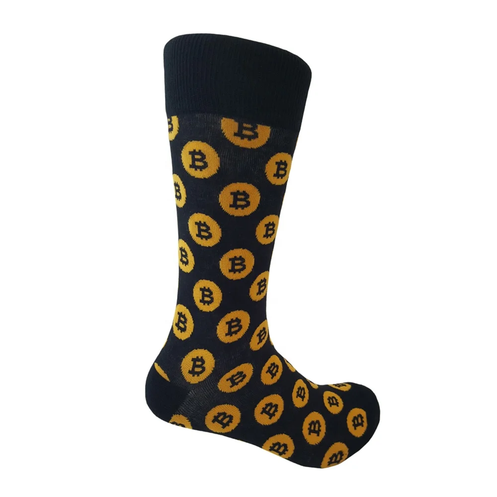 
Custom Mens Funny Jacquard Bitcoin Socks Black Bamboo Socks 