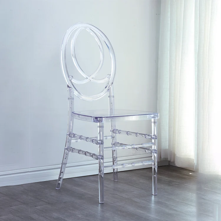 Wholesale Hotel Wedding Party Outdoor Banquet Clear Plastic Crystal Transparent Round Back Polycarbonate Acrylic Chiavari Chairs