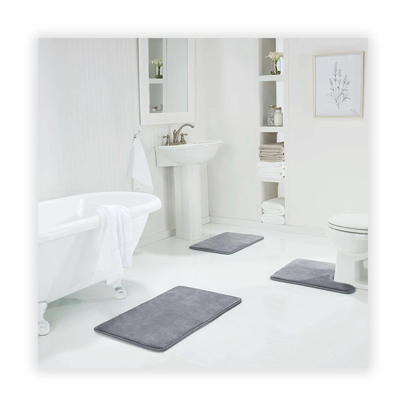 Super Soft Comfort Flannel Bathroom Absorbent Mat Set Machine Washable non-slip Memory Foam Bath Mat memory foam floor mat