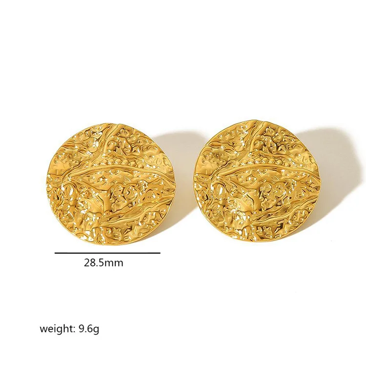 New Styles Round Corrosion Stud Earrings 18K PVD Gold Plated Vintage Wrinkle Stainless Steel Earrings Wholesale