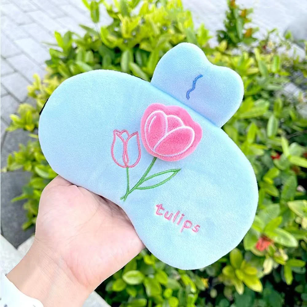 Adjustable Plush Sky Blue Tulip Cartoon Charming Eyes Protection Deep Sleep Cover for Girls Women Soft Portable Cheap Eye Mask