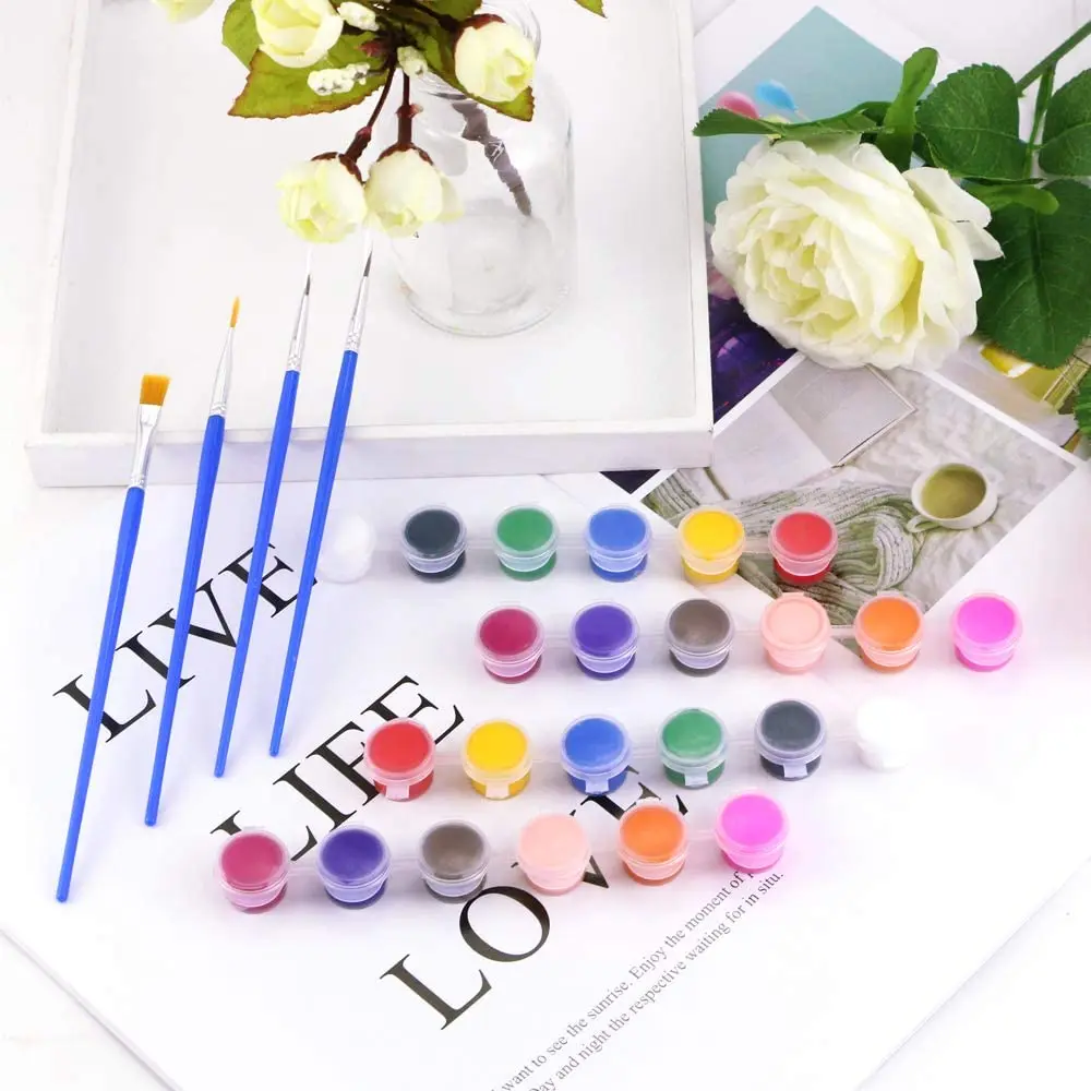 Customized 12 Colors Mini Cheap Acrylic Paint Pots Set with Brush for Children Kids Painting