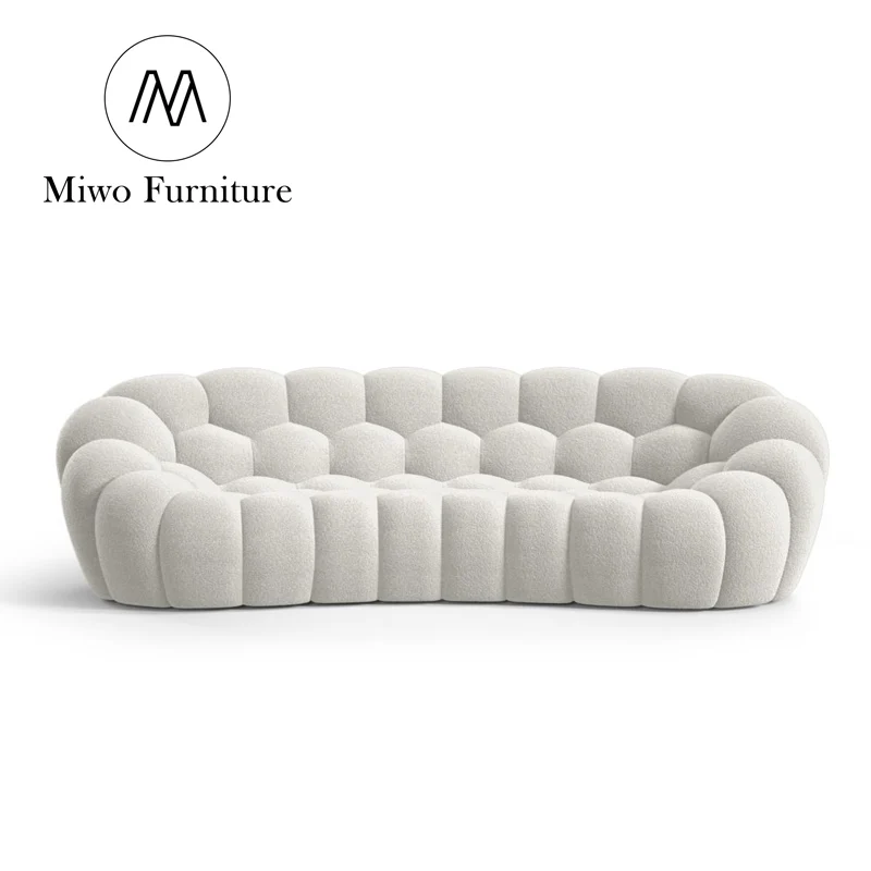 Modern Italian creative home decor curved sofa set 3D fabric corduroy design furniture living room 3 seater bubble lazy sofa