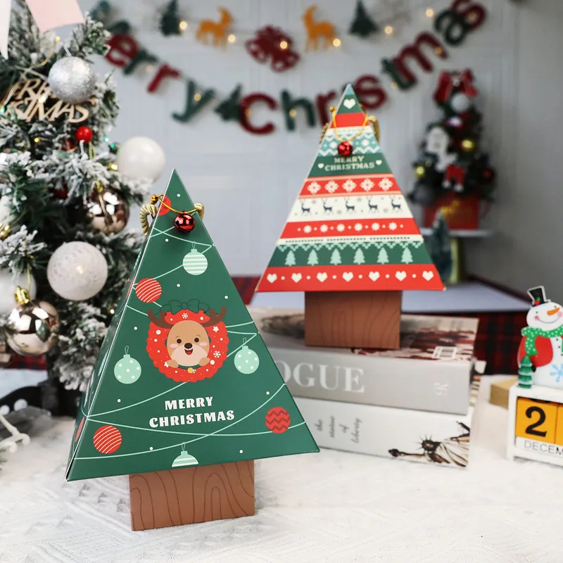 Wholesale christmas tree shape with hand gift box hand apple box biscuit nougat package gift box