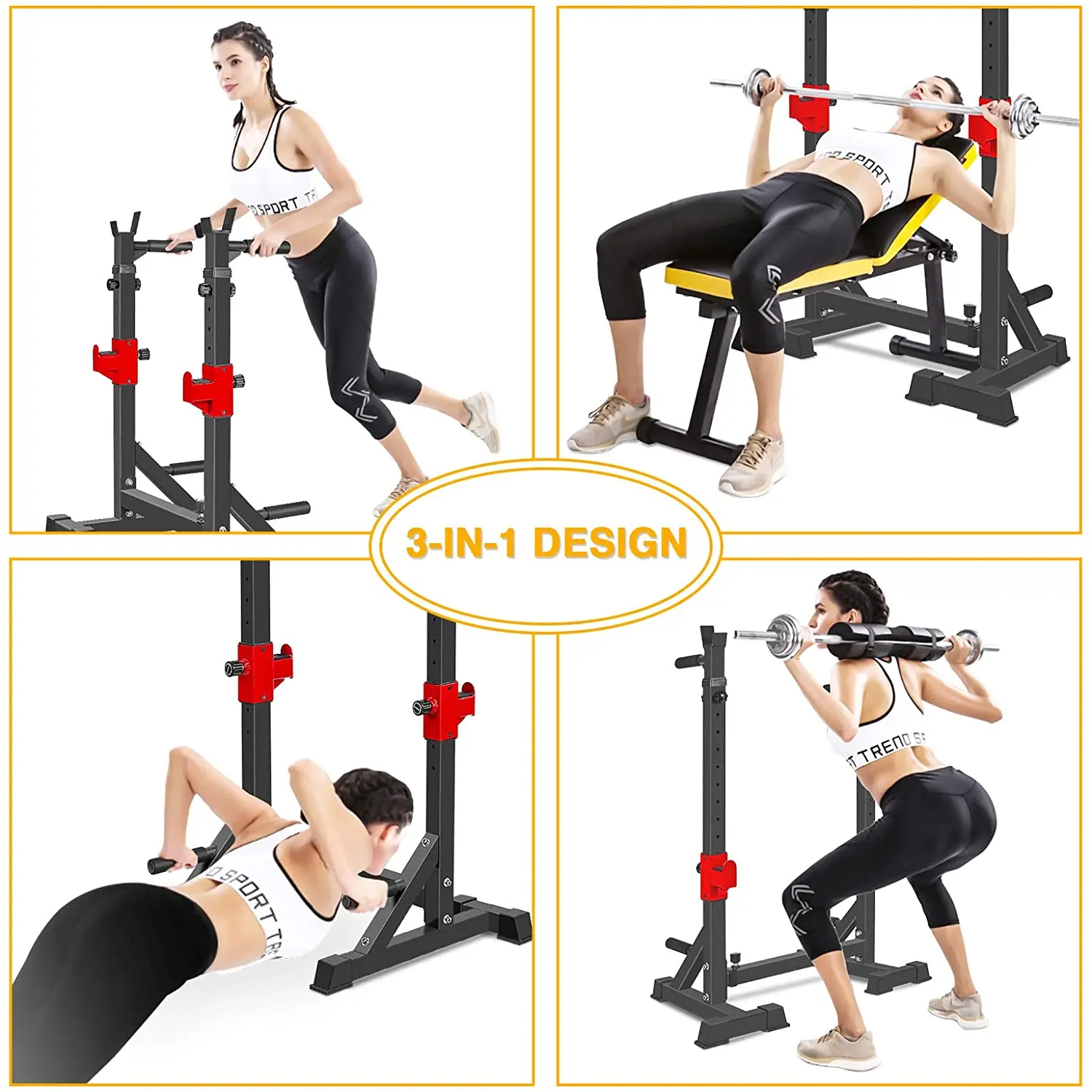 Foldable Power Squat Stand Rack Gym Equipment Adjustable Gym Squat Barbell Fitness Stand Tools Support Power Rack