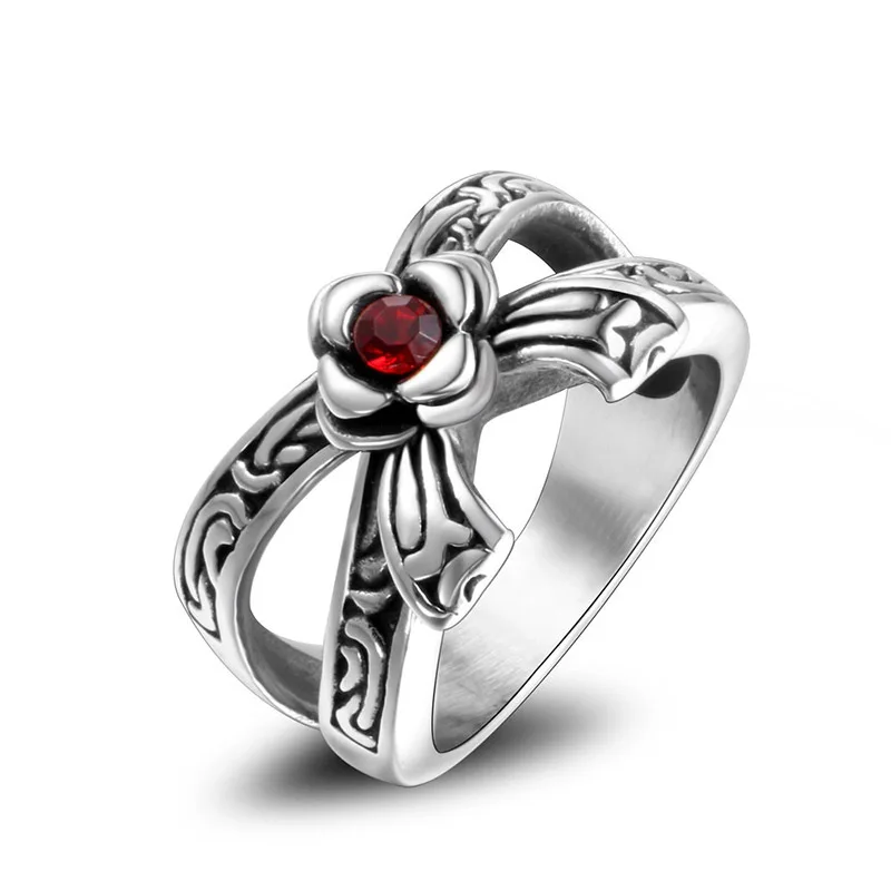 Vintage fashion stainless steel bow tie flower boys rings