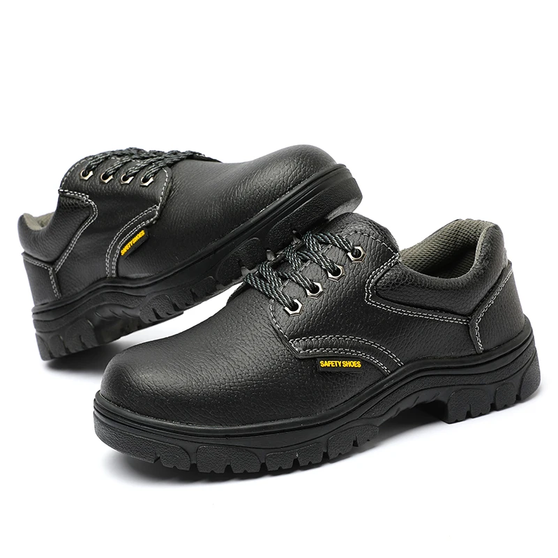 2022 Metal free leather black PU safety shoes lining male office composite tender
