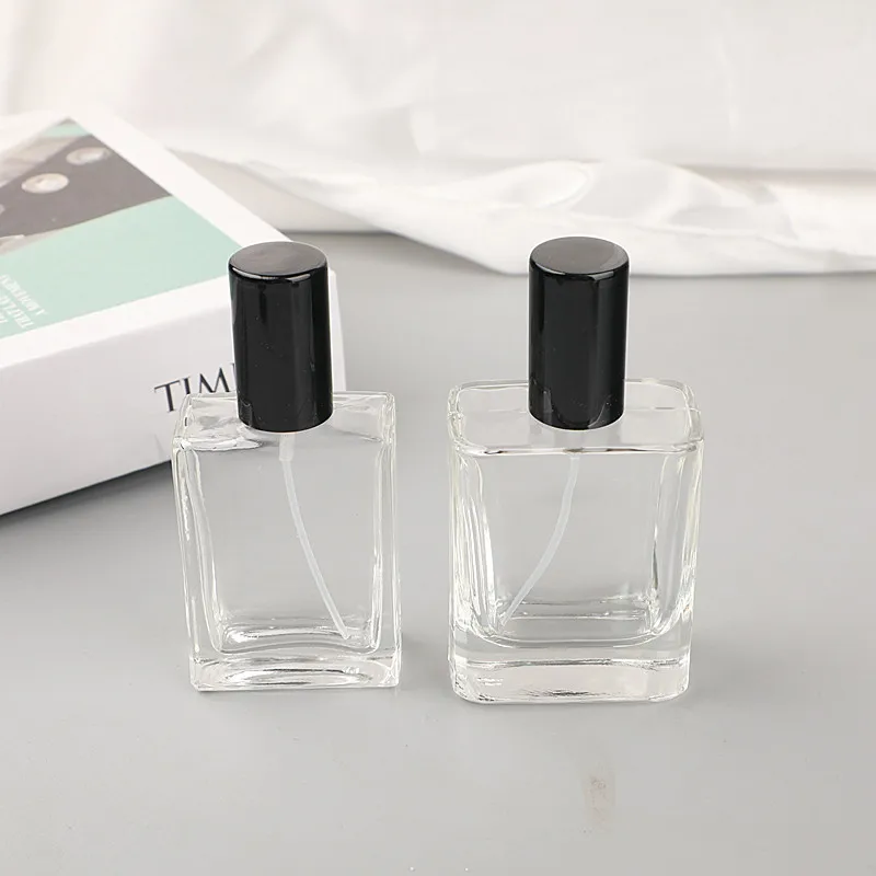 Hot sale square shape white pink orange red blue color 30ml 1oz luxury perfume bottle refill glass spray