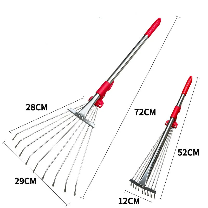 Garden Tools 15 Teeth Adjustable Retractable Garden Leaf Rake Metal Shrub Rake for Quick Clean up of Yard and Garden