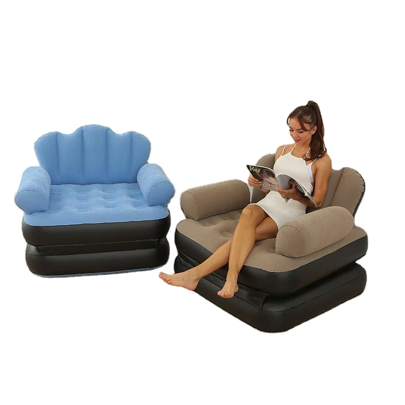 Inflatable-Portable Blow Up Mattress Sofa Bed with Flocked top-Double Air Couch for Tent Camping/Car Travel Backpacking/Family