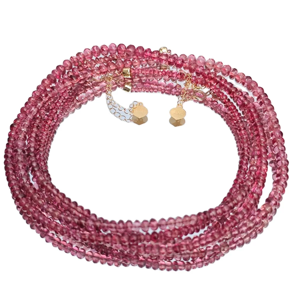 Datian 3-4 mm Natural strawberry spinel plain rondelle beads sugar tower bracelet spinel necklace