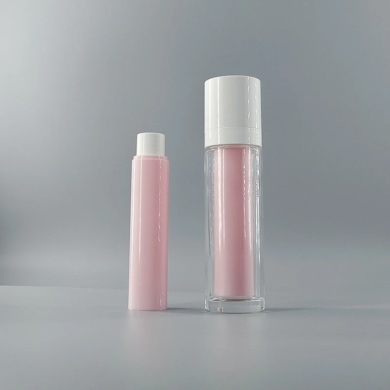 High quality glass airless pink Bottle 50ml with Refillable pump Inner Tube for Cosmetics Packaging