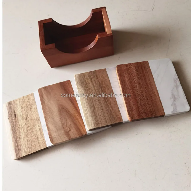 10CM acacia wood square coasters & White Marble Coasters wooden coasters for drinks