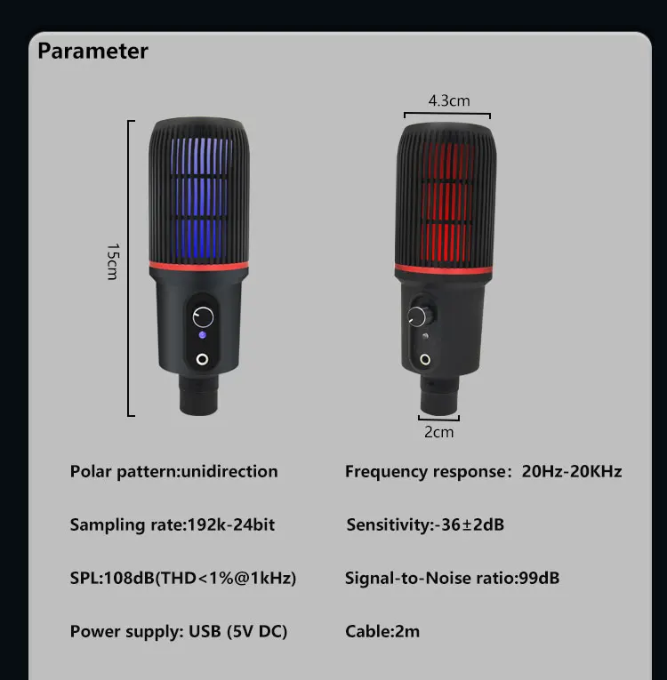 Новая сетка железная Дизайн USB низкий уровень шума конденсатор настольный микрофон с многоцветным RGB эффектом