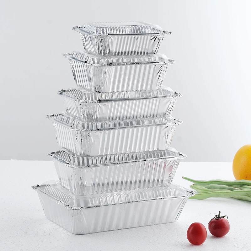 OEM ODM 450ml 800ml 1000ml 2400ml 9700ml Microwave Oven Safe Use Silver Aluminum Foil Tray with Smooth