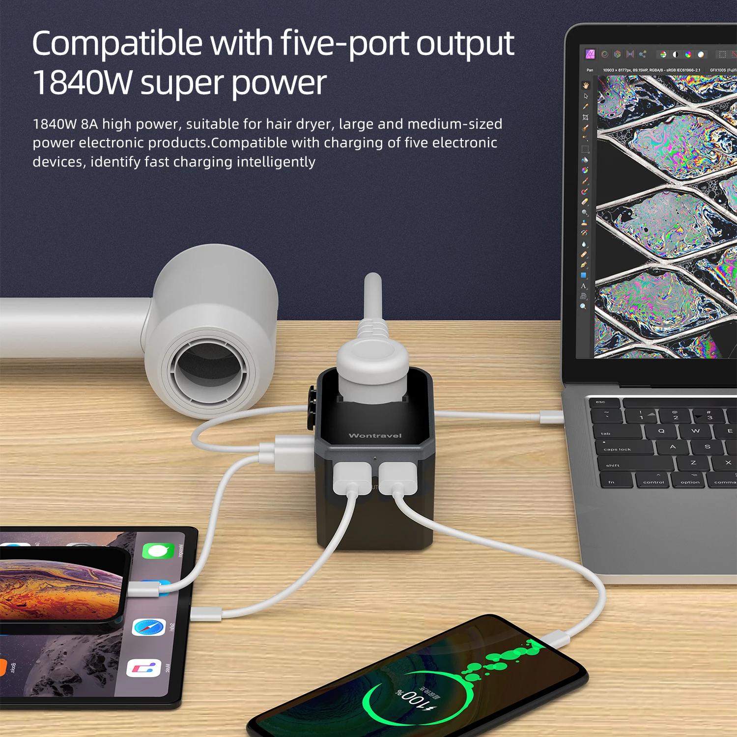 Wontravel Business Gift Item Electronic Product 45W Output Multi Port Quick Charger Wall Switch Socket