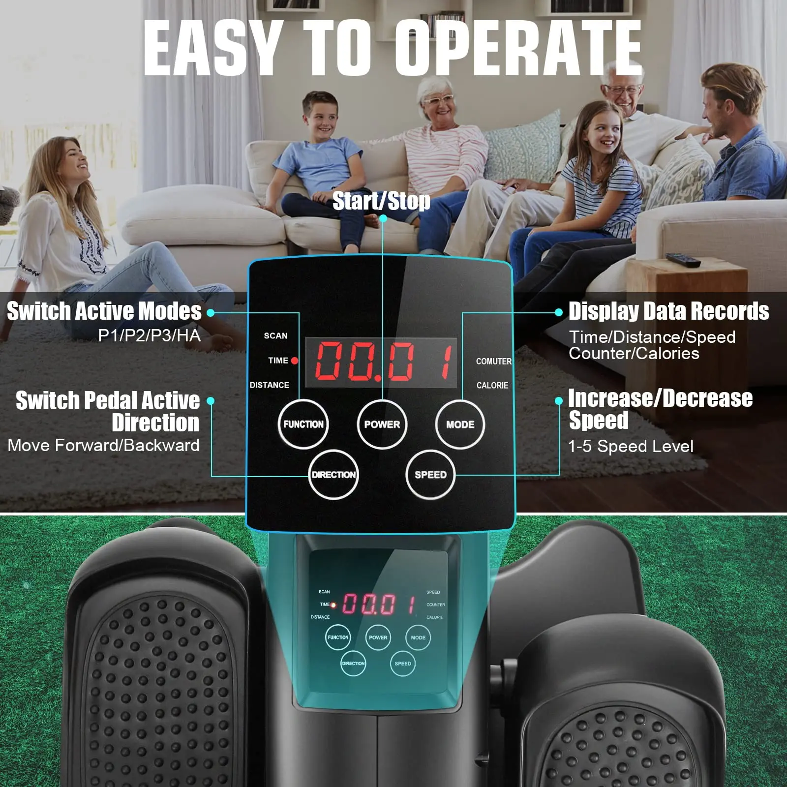 Seated Pedal Exerciser with Silent Magnetic Resistance 2-in-1 Elliptical Trainer with Big Display and Oversized Pedals