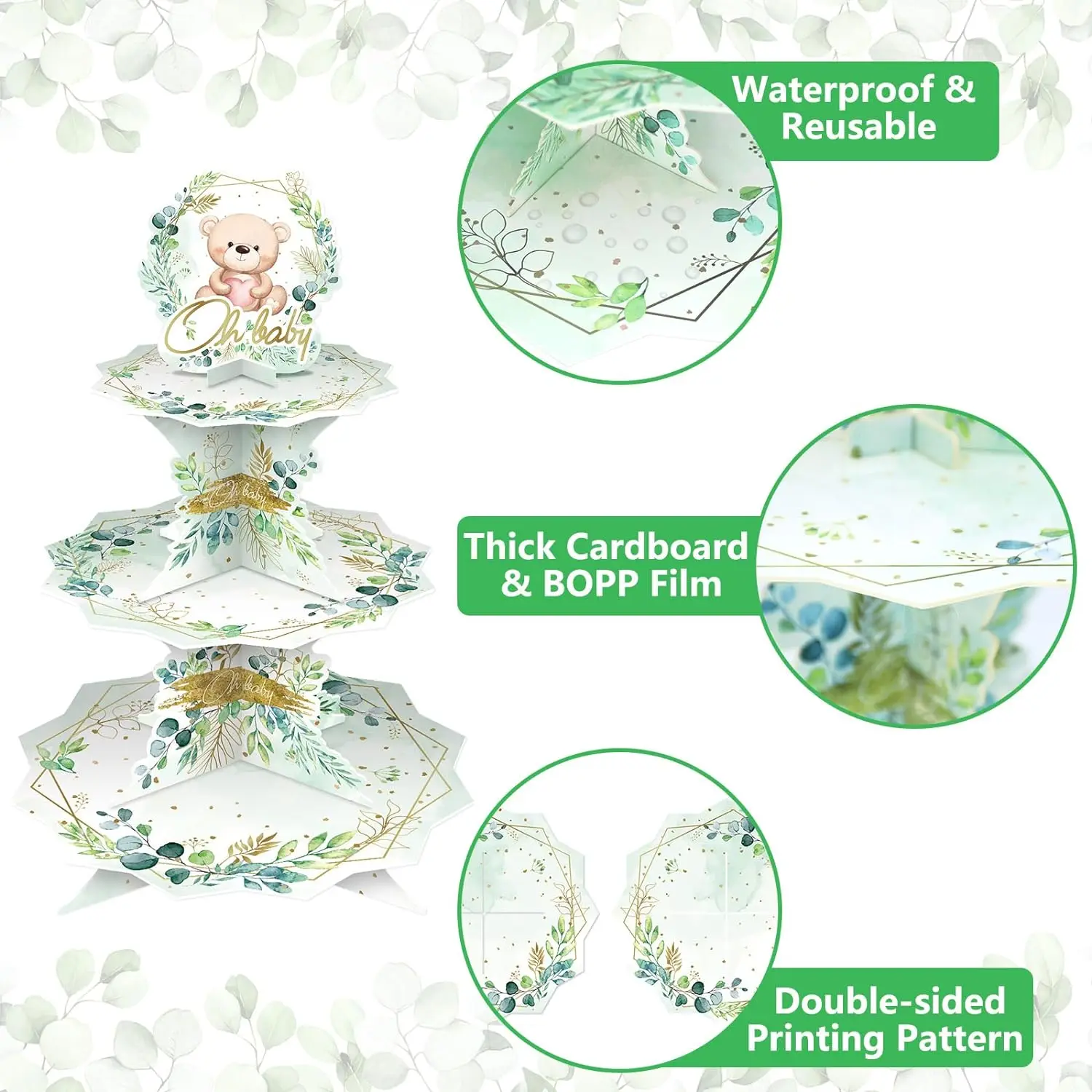 Greenery Eucalyptus Oh Baby Cupcake Stand Paper Cake Stand Birthday Party Supplies Baby Shower Table Decorates Dessert