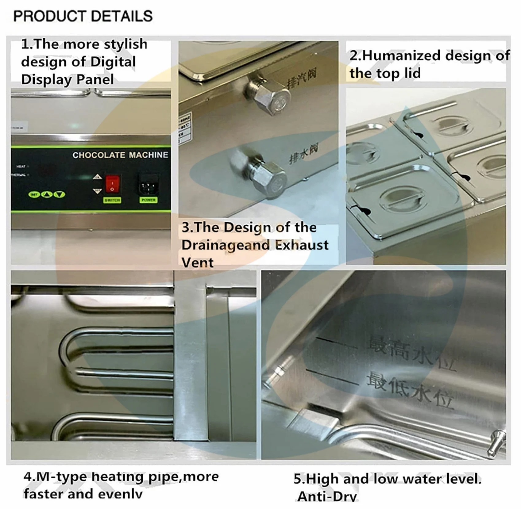 Commercial cheese boiling maker food warmer for cream melting 6 tanks electric stainless steel chocolate melting machine