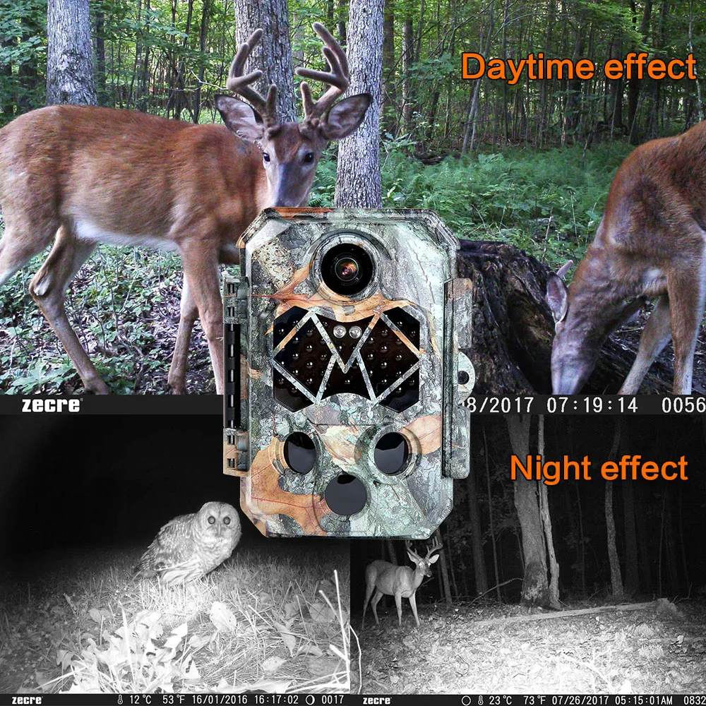 Zecre Game Hunting Cam 20.0 Megapixel  1080P Waterproof IP66 120 Degree Detecting Range Wildlife Scouting Camera