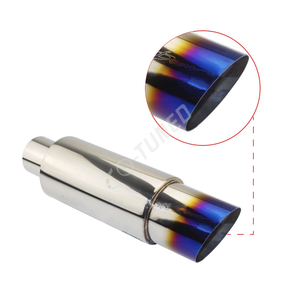 JDM Car Straight Exhaust Muffler Polished Stainless Steel Universal Pipe Tip End Oblique 89mm Outlet 51 57 63mm Inlet