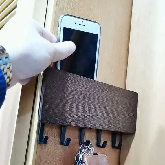 2020 Amazon Top Seller Wooden Wall Mount Storage Racks Floating Phone and Key Holder Key Organizer Hooks