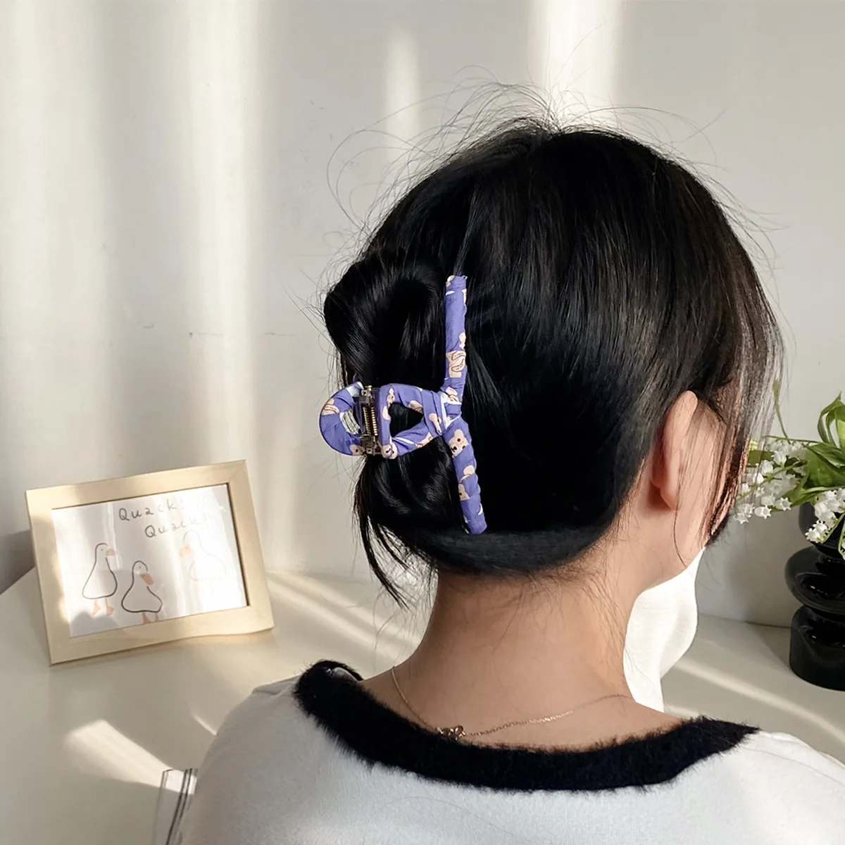 Sweet Purple Hair Clip Fashion Hair Shark Clip Checker Hair Accessories Wholesale