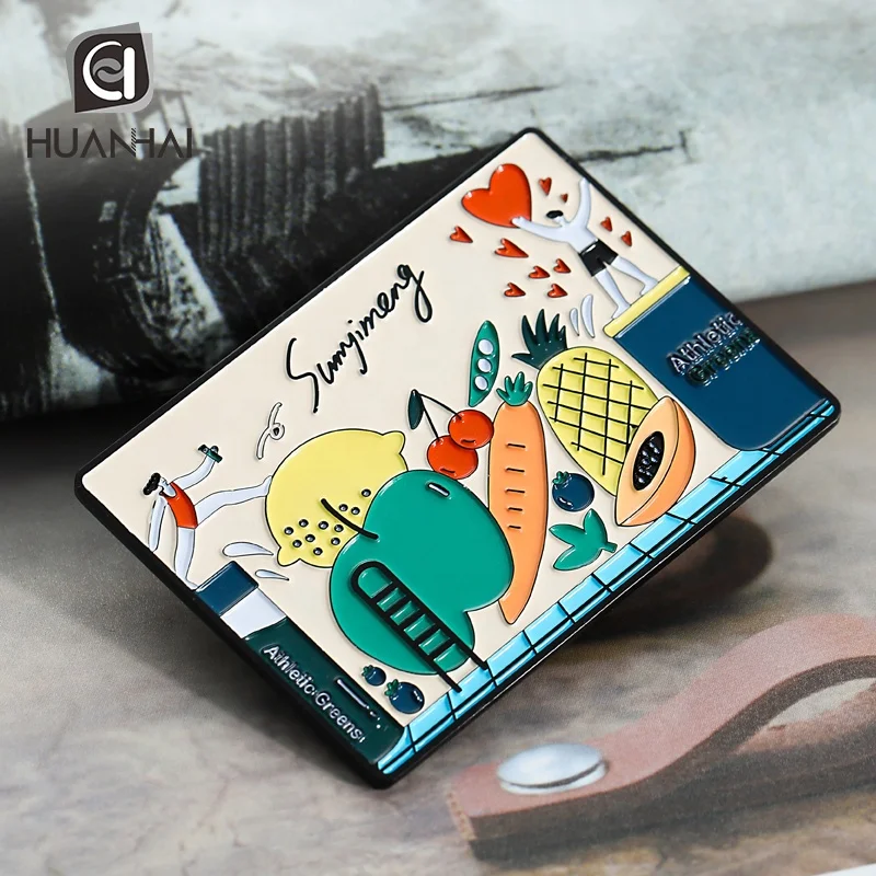 custom black plated enamel logo fruit aluminum alloy metal souvenir fridge magnet