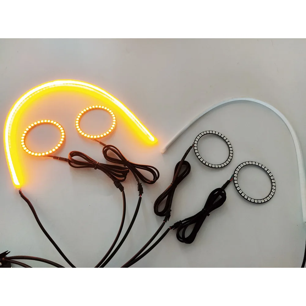 Misun new design headlight angel eye RGBW chasing flow led flexible white drl amber turn light switchback strip