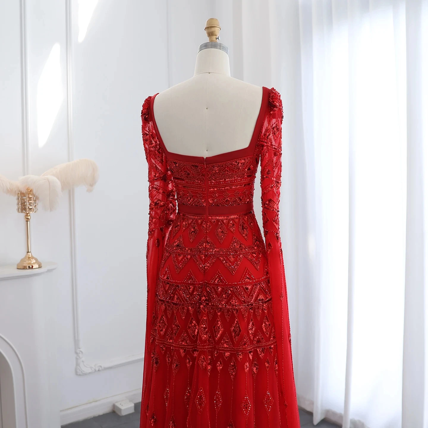 Luxury Wine Red Arabic Burgundy Evening Dress with Cape Sleeves 2024 Elegant Dubai Women Wedding Party Gowns LSZ461-2